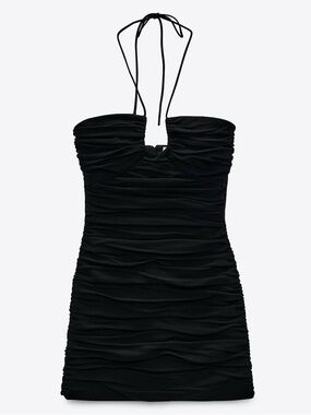Zara Black Ruched Halter Mini Dress
